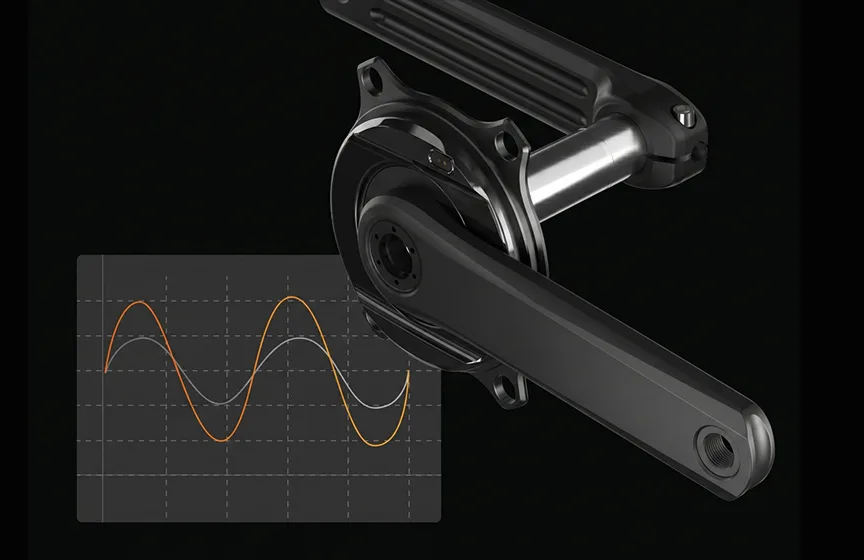 Magene PES power meter product graphic showing crankset and cycling performance features