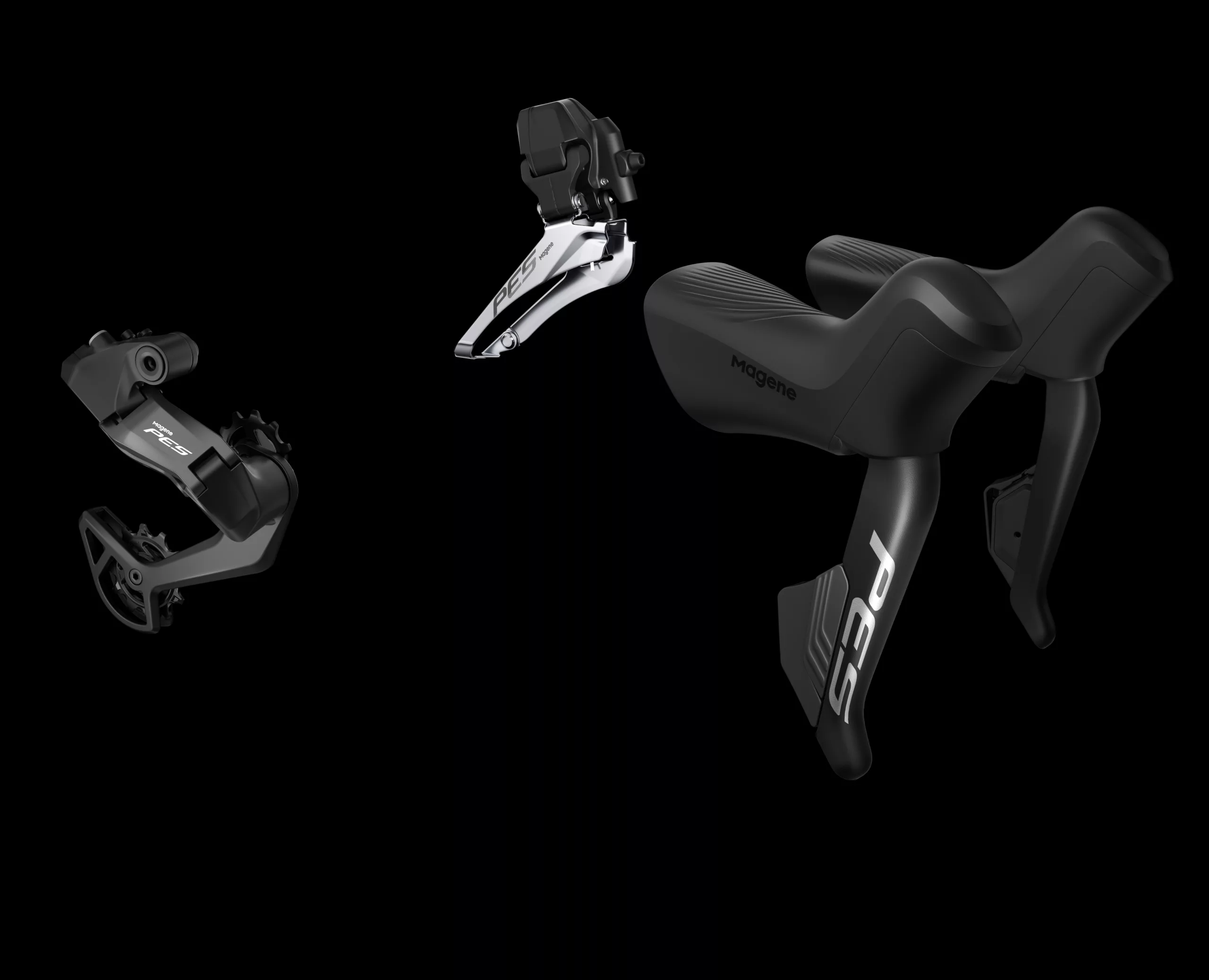 PES electronic shifting system, including the shift levers, rear derailleur, and front derailleur