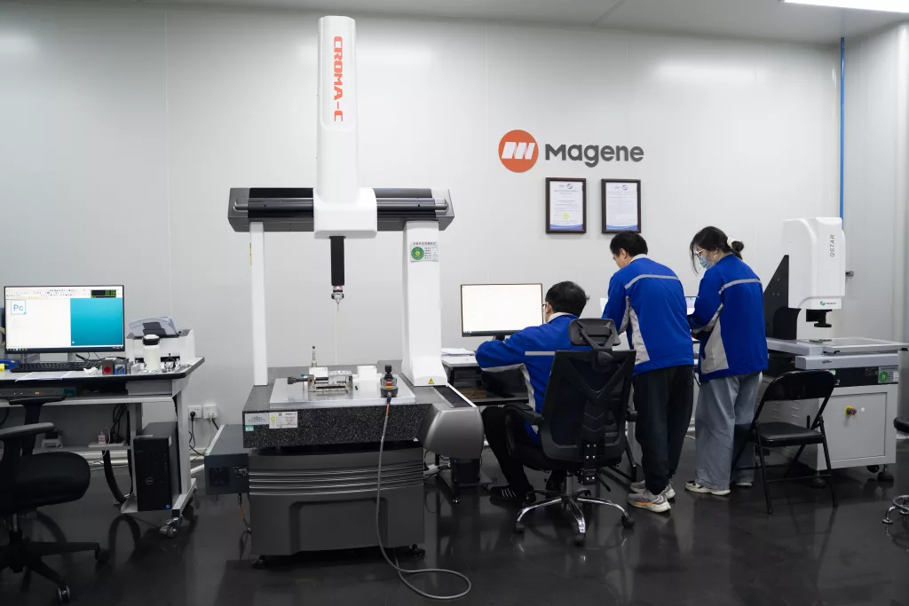 Magene quality assurance image showing product testing and manufacturing standards